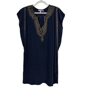Calypso St Barth Silk Stud Embellished Kaftan Tunic Dress Beachy Coastal Medium